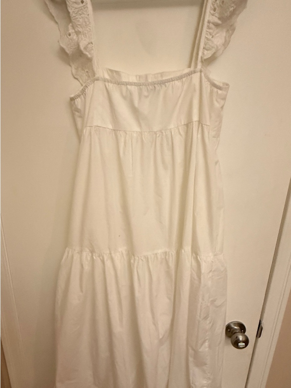 En Saison White Eyelet Midi Dress Ruffle Strap Tiered Cottagecore S Romantic - Picture 10 of 12